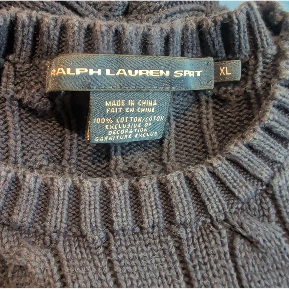 Ralph Lauren Sport Cable Knit Sweater Womens XL Blue Preppy Academia Classic